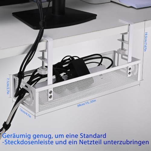 Under Desk Cable Management Tray Small – Clamp-Mounted Wire Organizer & Cord Management Under Desk Holder, No-Drill Metal Cable Tray for Home Office (White) - Image 4