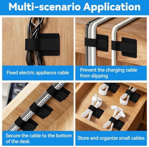 80 Pcs Cable Management Under Desk, Cord Organizer, Reusable Hook and Loop Cable Ties, Computer Accessories for Desk, Home Office Essentials, Black, White, Grey - Image 6