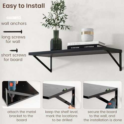 Axeman Deep Floating Shelves - 30 Inch Black Floating Shelves Set of 2-12 Inch Deep Wood Wall Shelves for Living Room Bathroom Kitchen - Image 6