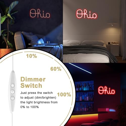 Mutank Ohio Neon Signs for Wall Decor, USB Powered Dimmable Ohio State LED Neon Light, for Home Room Decor Sports Fans Team Wall Decor Club Store Party Man Cave Gifts(12.5 * 6.2 In) - Image 6