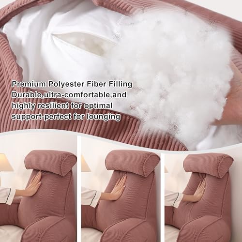 Corduroy Reading Pillow with Arms & Detachable Neck Roll, Bed Rest Back Support, Adult Cushion for Sitting Sofa & Floor, Side Pockets & Washable Cover, Brick Brown - Image 6