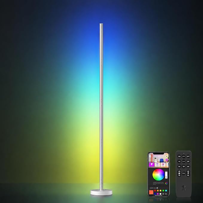 OIYN Smart RGBICW LED Corner Floor Lamp - 16 Million DIY Colors, 68+ Scenes, Music Sync, App & Remote Control, Color-Changing Ambient Lighting for Living Rooms, Bedrooms, and Gaming Rooms, White by ShineYourWolrd