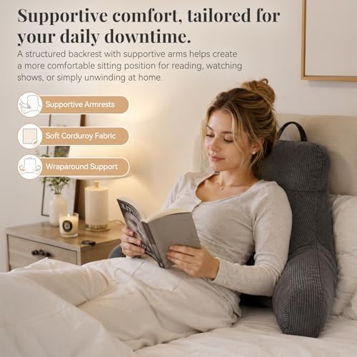 Reading Pillow with Arms for Bed Sitting Up, 18 Inch, Dark Grey - Image 2