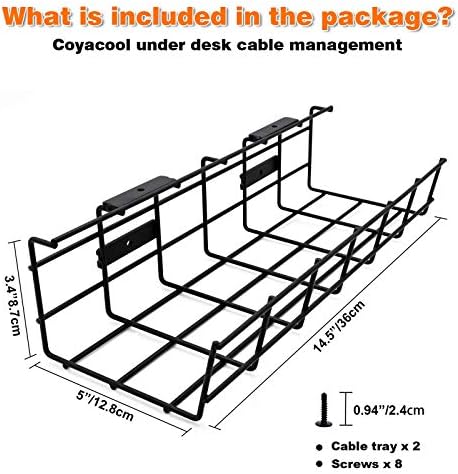 Under Desk Cable Management- 2 Pack Cord Organizer. Metal Wire Cable Management Tray for Office, Studio and Home. Super Sturdy Under Table Cable Management - Black Cable Organizer - Image 5