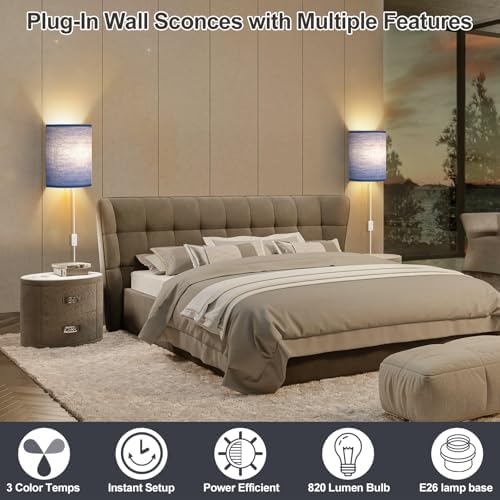 Yunaking Plug in Wall Sconces Set of Two Wall Lights with On/Off Switch - Image 2