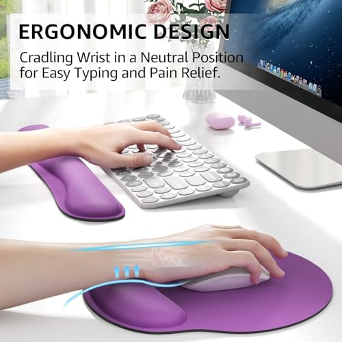 KTRIO Keyboard Wrist Rest & Mouse Pad with Wrist Rest, Violet Purple | Memory Foam Wrist Support, Ergonomic Design, Non-Slip Base, Office and Home Use - Image 2