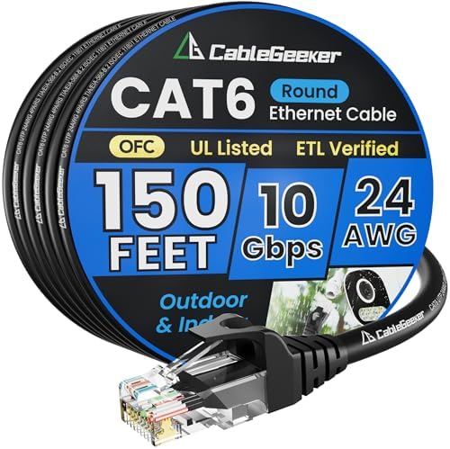 CableGeeker Cat 6 Ethernet Cable 150ft, 10Gbps, Black by CableGeeker