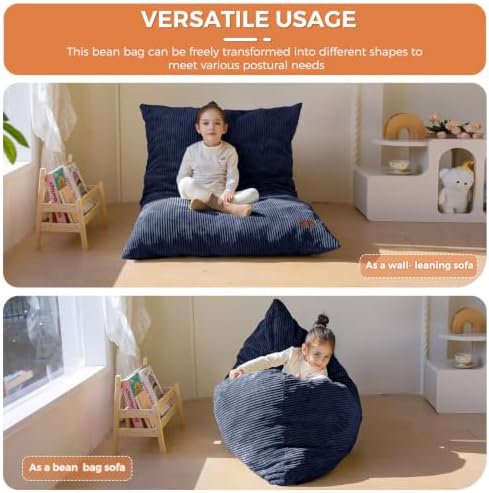 MAXYOYO 3 in 1 Kids Bean Bag Chair, Comfy Floor Sofa with Removed Cover | Convertible Chair Folds from Bean Bag to Lounger, Floor Couch with High-Density Foam Filling, Floor Sofa for Gaming, Navy - Image 4