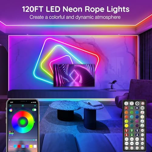 AILBTON 120Ft Neon Rope Lights,Flexible Led Rope Lights Control with App/Remote,Multiple Modes RopeLights,IP65 Outdoor RGB Led Neon Lights NonWater Resistant,Music Sync Gaming Led NeonLight Strip - Image 2