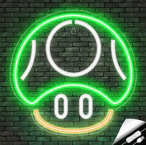 Kavaas Gaming Neon Sign, Mushroom Neon Sign for Game Room Decor, Man Cave, Kids Room - Gaming Mushroom Wall Decor - Gamer Gifts for Boys, Kids (Green) by Kavaas