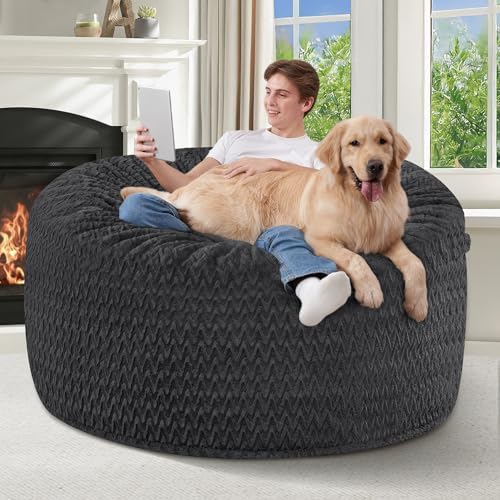 HABUTWAY 4FT Bean Bag Chair,Giant Bean Bag Chairs for Adults,Big Bean Bags with Memory Foam Filled, Large Beanbag Chairs with Chevron Plush Cover-Black - Image 4
