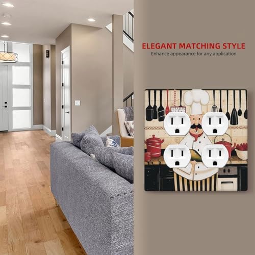 Decorative Switch Plate Covers Cartoon Fat Happy Chef Cook 2-Gang Duplex Light Switch Covers Gfci Wall Plate Electrical Receptacle Switchplate Plug Faceplate for Farmhouse Kitchen Decor - Image 7