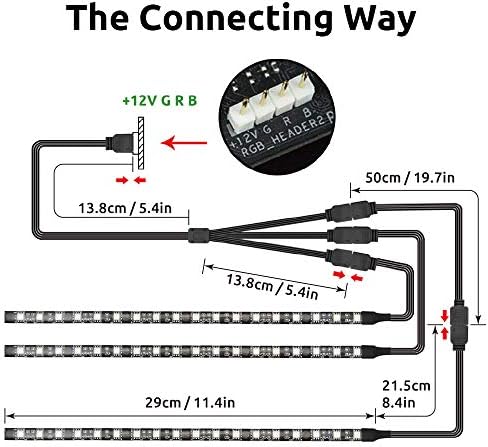 PC RGB Strip - 3pcs 5050 Magnetic PC LED Strip, Computer Case LED Light Strips for M/B with 12v 4pin RGB Header Compatible with Asus Aura Asrock RGB Led Gigabyte RGB Fusion MSI Mystic Light - Image 3