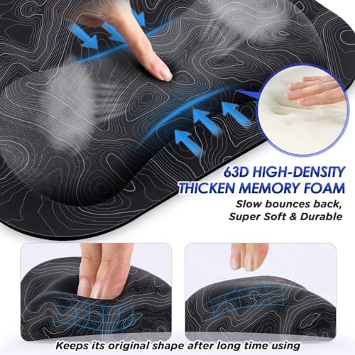 Gimars Large Smooth Superfine Fibre Memory Foam Ergonomic Mouse Pad Wrist Rest Support Mousepad with Nonslip Base for Laptop, Computer, Gaming & Office,Free Coaster Include-Topographic Map - Image 4