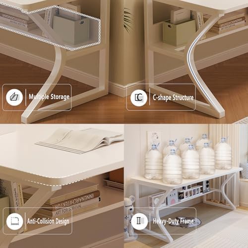 OSCHF 47.3-Inch Writing Desk with Storage Shelf, Warm White - Image 4