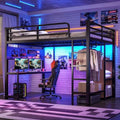 Bellemave Metal Queen Size Loft Bed with Desk and LED Lights,Heavy Duty Loft Bed Frame with Storage Shelves and Charging Station for Kids,Teens,Adults, Space Saving,Black by Bellemave