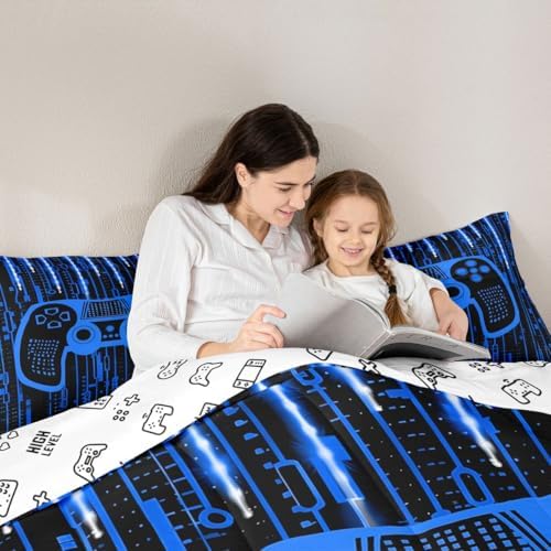 Feelyou Kids Boys Blue Gamer Comforter Queen Size for Girls, 3D Gaming Duvet Set Gamer Microfiber Bed Set Room Decor Quilt Set Bedding Collection - Image 6