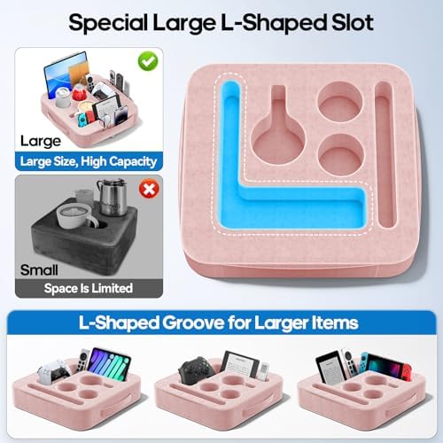 Couch Cup Holder Tray, Couch Caddy for Drink, Snack, Phone, Remote, Ipad, Game Controller, Large-size Sofa Cup Holder for Bed, Sofa, Car, Desk, Pink - Image 3