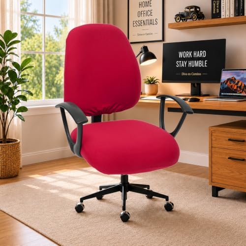 Stretchable Separate Office Chair Seat Covers - Universal Stretch Computer Chair Slipcover - 180GSM Washable Rotating Backrest Coverings & Cushion Protectors for Dogs, Cats, Pets, Red by DivaenCamino