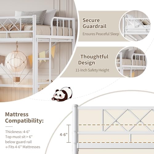 Garvee Loft Bed Twin Size with Safety Guardrail & Ladder,Metal Frame, White - Image 3