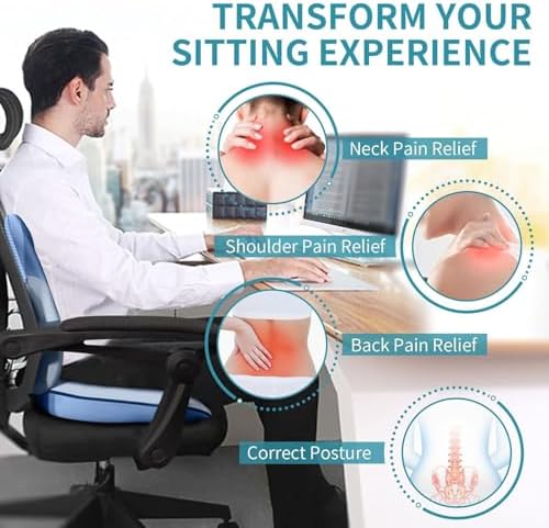 FLORICH Seat Cushion and Lumbar Support Pillow for Office Chair Car Neck Headrest Pillow Memory Foam Seat Pads Pressure Relief Back Cushion and Carseat Pads(Blue) - Image 5