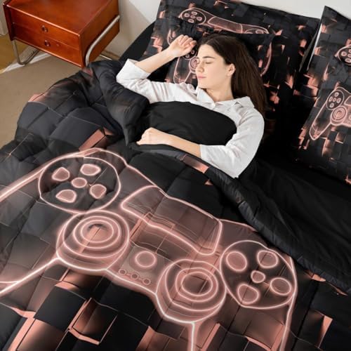 Erosebridal Queen Size Gamer Bedding Set 7 Piece for Boys Kids | Gaming Comforter Set Video Games Bed in A Bag with Flat and Fitted Sheet, Blush Pink Gamepad Bedding Comforter Sets - Image 7