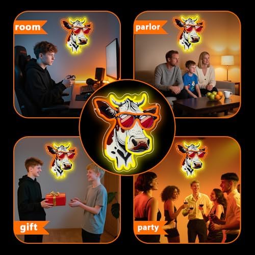Cow Neon Sign, Cute Anime Cow Neon Signs for Wall Decor,Cartoon LED Neon Light Sign for Bedroom Decor, Living Room, Kids Room, Bar, Best Birthday Gifts for Boys And Girls - Image 2