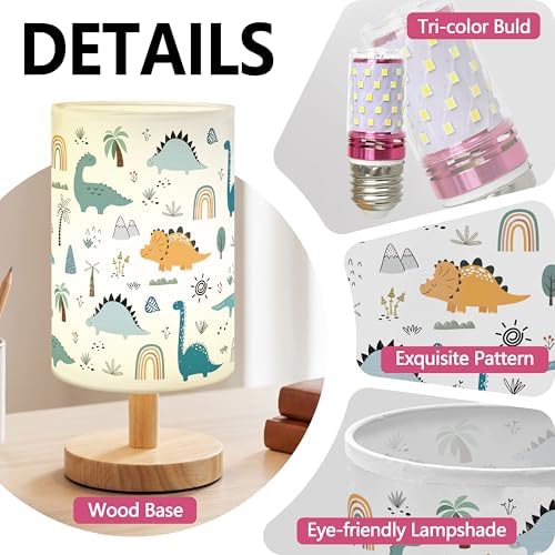 Dinosaur Table Lamp for Boys 3 Color Dimmable Bedside Reading Night Light - Image 3