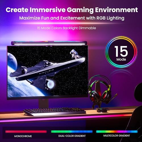 Quntis Monitor Light RGB PRO Backlight, Eye-Care Dual Light Computer Light Bar Gaming Office Desk Lamp, 15 Modes Dimmable Backlight, 3 Color Temperature Adjustable Brightness, Ra95 Screen Light Bar - Image 6