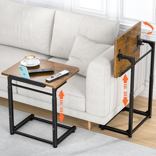 Tv Tray Table Set of 2, 8-Level Adjustable Height Couch Side Table，90° Tilt Angle Adjustments C-Shaped End Table, with Phone & Tablet Slot Sofa Computer Desk for Couch, Sofa, Bed, Chair, Living Room by Dataroad+Selead