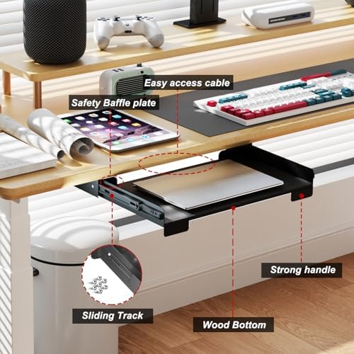 26 Inch Under Desk Mounted Sliding Loptop Drawer, Desktop Extension Pull-Out Laptop Tray for Office Desk, Extra Storage Organizer for Sit Stand Workstation - Image 4