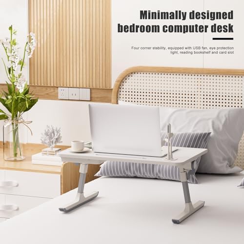 Laptop Desk Foldable Bed, Table Folding Breakfast Tray, Adjustable Laptop Bed Table with Heights and Angles, Foldable Table with Storage Drawer Eating, Working, Writing, Gaming, Drawing (White) - Image 3