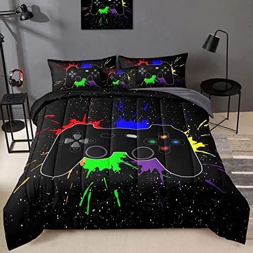 BDUCOK 5 Pieces Gamer Comforter Set for Boys Gaming Bedding Set Twin Size,Video Game Controller Comforter for Boys Kids Adult 3D Gamepad Microfiber Bed in A Bag Sets3001,Twin by BDUCOK
