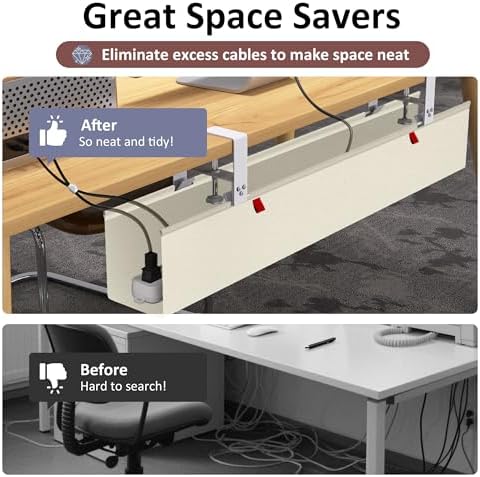 36" Under Desk Cable Management Tray for Home Office, No Drill Cord Organizer for Glass & Wood Table, Anti-Sag Oxford Fabric Wire Management Hider, Fits Surge Protector (Beige, 36") - Image 6