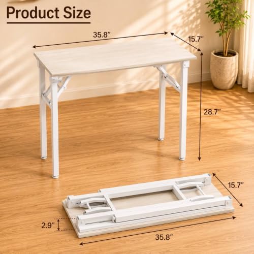 Folding Table Computer Desk - 35.8" No Assembly Folding Desk Design and Foldable Office Desk, Small Desk for Bedroom, Compact Storage Portable Use for Dorm and RV Small Space, White Ash - Image 3