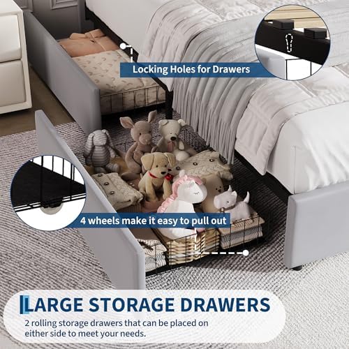 GarveeHome Queen Bed Frame, Platform Bed with Storage Headboard & Drawers - Image 6