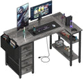 Lufeiya L Shaped Computer Desk with Drawers & Storage Shelves, 47 Inch Small Corner Desk with Power Outlet for Home Office Bedroom, L-Shaped Gaming PC Desks with Fabric Drawer, Gray by LUFEIYA
