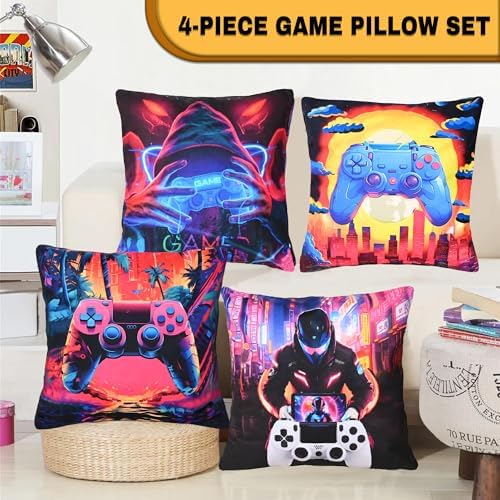 Gamer Gifts for Teen Boys， Gaming Boy Room Decor, Gaming Accessories for Teen Boy, Gamer Pillow Case Flannel Material， 4-Pack 18x18 inches (No Inserts) - Image 2