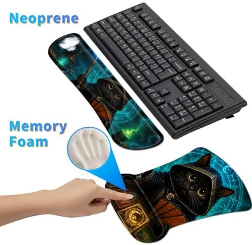 3-in-1 Ergonomic Memory Foam Keyboard Wrist Rest Pad Set, Flame Cat - Image 4