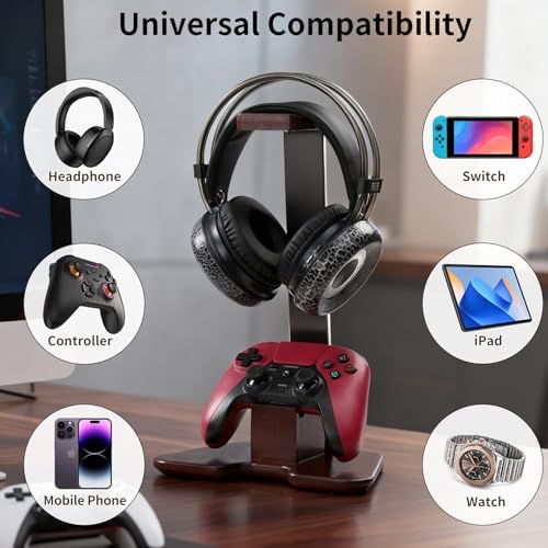 Gaming Headset and Controller Stand, Walnut Wood - Image 7