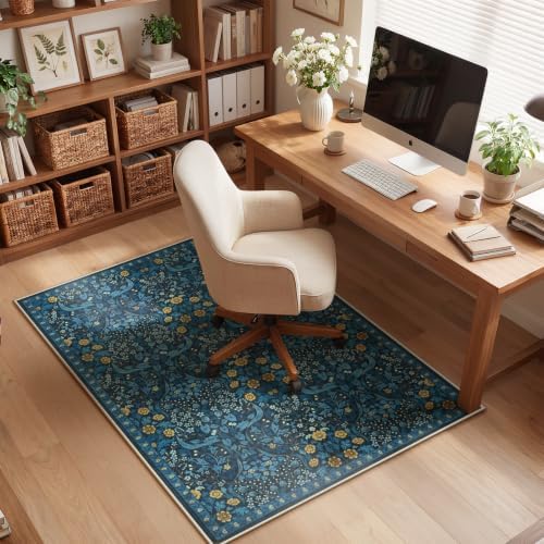 Anidaroel Floral Office Chair Mat for Hardwood Floor, 36"x48" Under Desk Chair Rug for Rolling Chair, Anti-Slip Computer Chair Mat, Low Pile Carpets Protector Mat for Home Office Gaming Room by Anidaroel