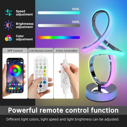 EIDISUNY Modern RGB Table Lamps, Multicolor Changing Spiral Bedside Lamp with Remote&APP, Cool Table Lamp, Dimmable LED Nightstand Lamp with Music Rhythm Modes for Bedroom, Living Room, Black(2 Pack) - Image 4