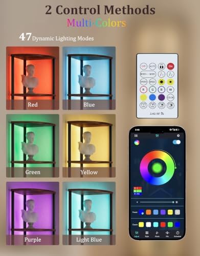 Corner Shelf with LED Light, 5 Tier Smart Color Changing Floor Lamp with Remote, 62" Display Shelf Bookshelf Narrow Storage Rack Standing Lamp for Living Room Bedroom Home Office Decor, Brown - Image 4