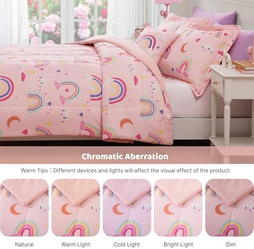 Twin Comforter Set for Girls-3 Pieces Rainbow Glow in the Dark Twin Bedding - Image 3