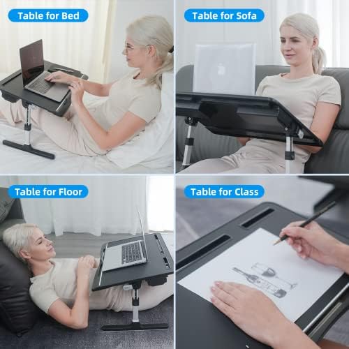 KLEAR Laptop Bed Tray Table with PVC Leather Surface, 2 Drawers, Black, XL - Image 2