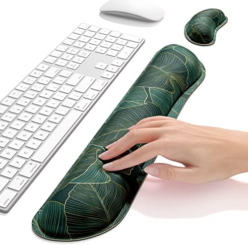 Dapesuom Enlarge Keyboard Wrist Rest, Memory Foam Wrist Cushion for Desk Mats Support, Cute Pain Relief Keyboard Mouse Pad Rests Set with Non-Slip Base for Gaming Laptop Office Computer, Green Leaf - Image 5
