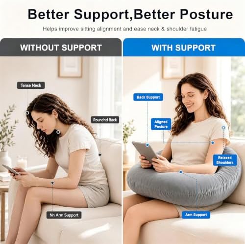 vamorry Gaming Pillow Arm Support Pillow for Bed & Sofa: Ergonomic U-Shaped Lap Pillow with Elbow Rest for Adults & Kids - Reduces Arm Pain & Fatigue During Gaming, Reading, Working & Crocheting - Image 3