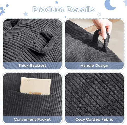 MAXYOYO Kids Bean Bag Chair, Bean Bag Couch with Handle, Comfy Toddler Chair for Boys and Girls, Accent Sofa Chair with Pocket for Gaming Reading Relaxing, Dark Grey | Comfy Toddler Chair for Boys and Girls, Accent Sofa Chair with Pocket for Gaming Rea... - Image 6