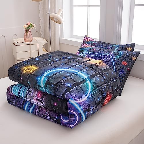 NINENINE 5PCS Gaming Bedding Sets,Twin Size Bedding Set for Boys, Twin Comforter Sets for Boys Kids with 1Comforter, 1Flat Sheet, 1Fitted Sheet, 2Pillowcases - Image 5