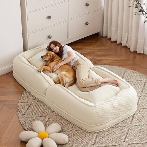 KEIKI Giant Human Dog Bed for People, Adjustable Floor Sofa Bed with 5-Position Backrest & 2 Pillows, Foldable Human Size Dog Bed, Plush Lounge Chair for Adults, Gaming, Reading, Relaxing, Off White - Image 7